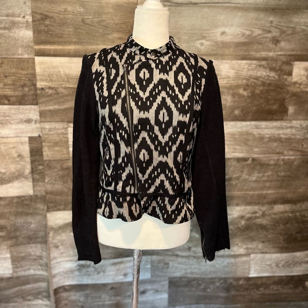 Willow & Clay black and cream geometric pattern tapestry jacket - S